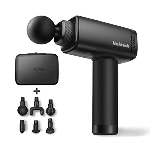 Nekteck Massage Gun, Deep Tissue Percussion Muscle Massager for Athletes Pain Relief Therapy and Relaxation, Electric Handheld Massager with Powerful Motor, 4 Adjustable Speeds and 6 Massage Heads