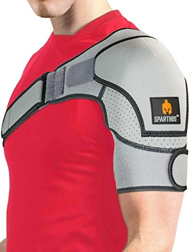 Sparthos Shoulder Brace - Support and Compression Sleeve for Torn Rotator Cuff, AC Joint Pain Relief - Arm Immobilizer Wrap, Ice Pack Pocket, Stability Strap, Dislocated Sholder - for Men and Women