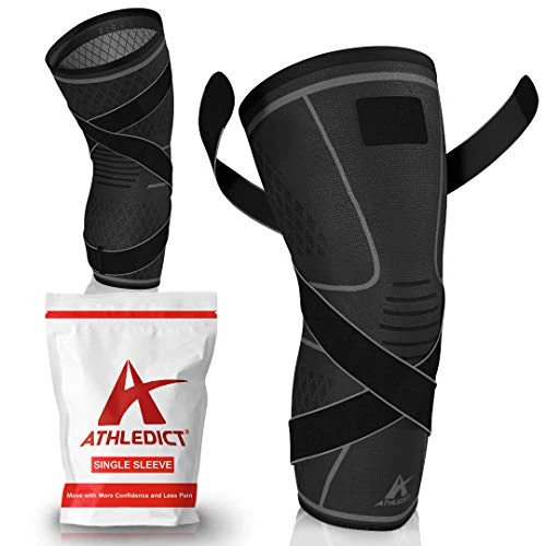 Knee Brace Compression Sleeve with Strap for Best Support & Pain Relief for Meniscus Tear, Arthritis, Running, Basketball, MCL, Crossfit, Jogging and Recovery for Men & Women (Black, Large)