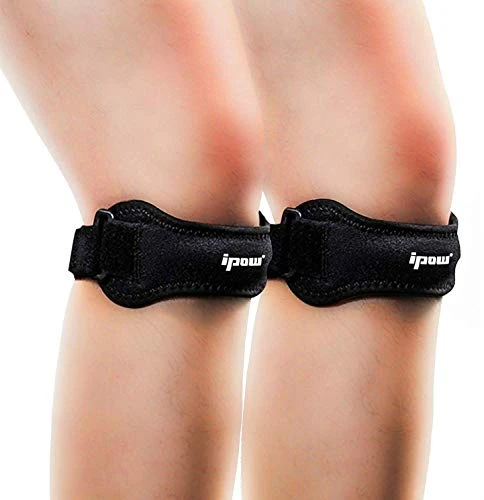 IPOW 2 Pack Knee Pain Relief & Patella Stabilizer Knee Strap Brace Support for Hiking, Soccer, Basketball, Running, Jumpers Knee, Tennis, Tendonitis, Volleyball & Squats (Black)