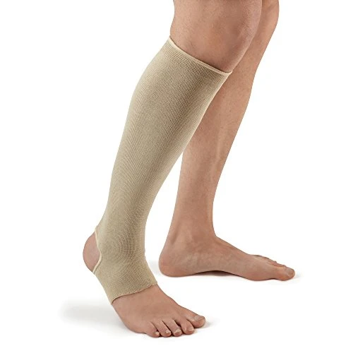 Futuro Therapeutic Knee Length Stocking for Men/Women, Helps Relieve Symptoms of Mild Spider Veins, Firm Compression, Open Toe/Heel, Large, Beige, 1 Count