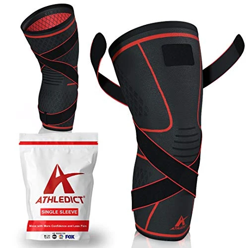 Athledict Knee Brace Compression Sleeve with Strap for Best Support & Pain Relief for Meniscus Tear, Arthritis, Running, Basketball, MCL, Crossfit, Jogging, Post Surgery Recovery for Men & Women, L