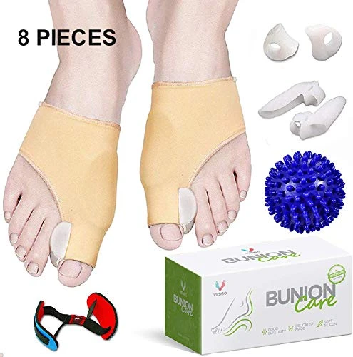 Bunion Corrector and Bunion Relief, Bunion Splint Socks Pads for Hallux Valgus, Big Toe Joint, Hammer Toe, Toe Separators Straighteners Spacers with Foot Massage Ball for Women and Men, 8 Pieces