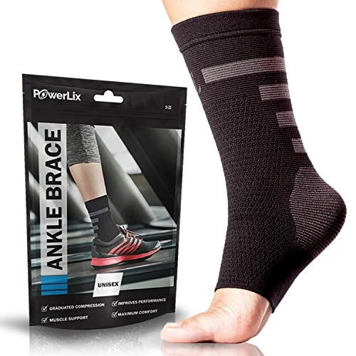 POWERLIX Ankle Compression Sleeve - Ankle Support Brace (Pair) for Men & Women – Best Ankle Brace for Injury Recovery, Swelling, Foot & Achilles Tendonitis Pain Relief - Nano socks with Arch Support