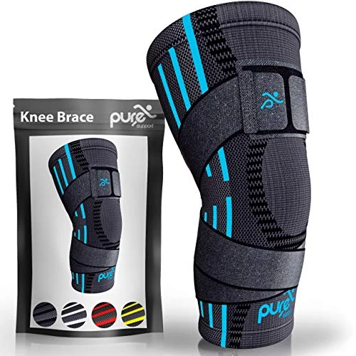 Pure Support Knee Brace Compression Sleeve Support | Patella Stabilizer for Meniscus Tear | for Running | Crossfit | Sports | Women | Men (X-Large, Blue/Straps)