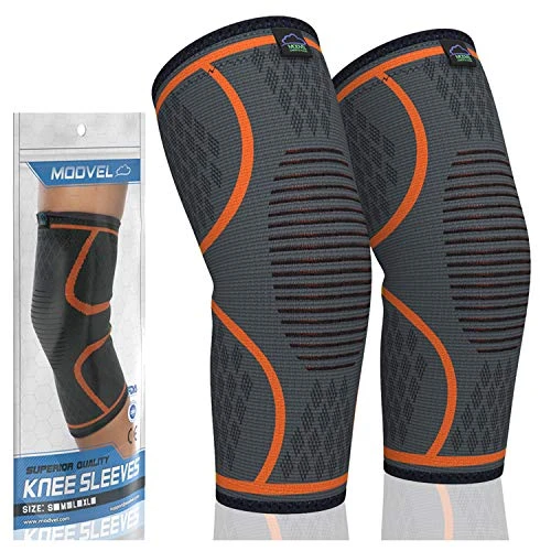 MODVEL 2 Pack Knee Compression Sleeve | FDA Approved Knee Brace | Knee Support for Arthritis, ACL, Meniscus Tear, Running, Biking, and Sports | Joint Pain Relief, Promotes Faster Injury Recovery