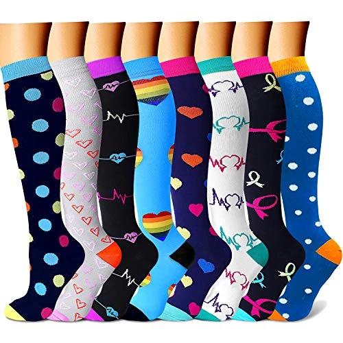 CHARMKING Compression Socks for Women & Men Circulation 15-20 mmHg is Best Graduated Athletic for Running, Flight Travel, Crossfit, Pregnant, Cycling - Boost Performance, Durability (S/M, Multi 06)