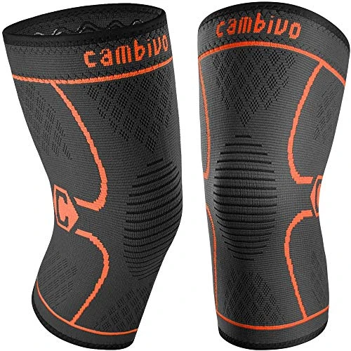 CAMBIVO 2 Pack Knee Brace, Knee Compression Sleeve Support for Men and Women, Running, Hiking, Arthritis, ACL, Meniscus Tear, Sports (Orange,Medium)