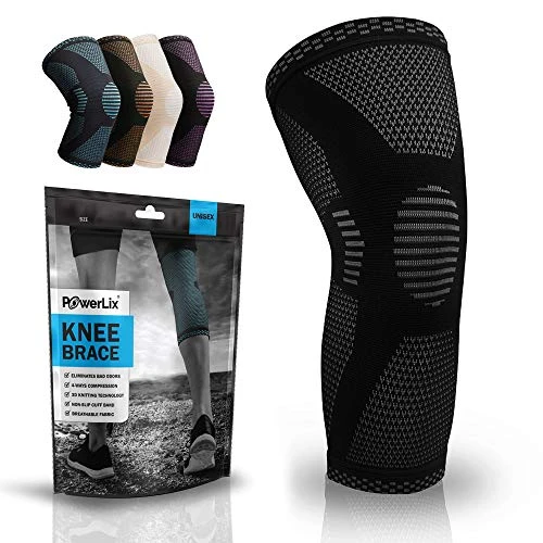 POWERLIX Knee Compression Sleeve - Best Knee Brace for Men & Women – Knee Support for Running, Basketball, Weightlifting, Gym, Workout, Sports, (Black, Large)