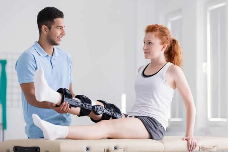 Doctor Meniscus is monitoring  knee brace for the tear